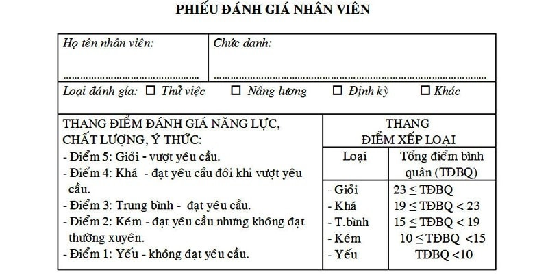 Mẫu đánh giá công việc