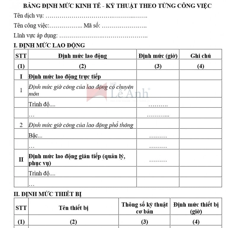 Mẫu định mức lao động mới nhất