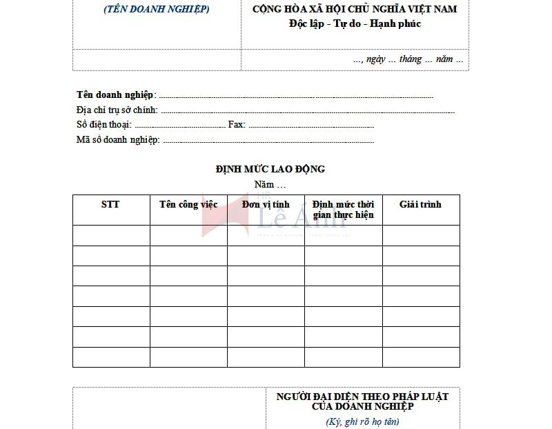 Mẫu định mức lao động