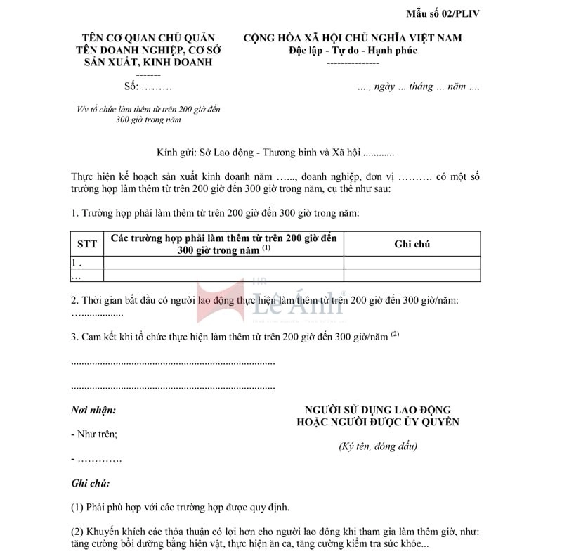 giấy báo làm thêm giờ