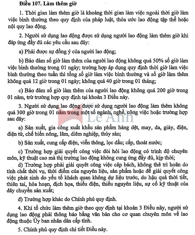 Quy định làm thêm giờ