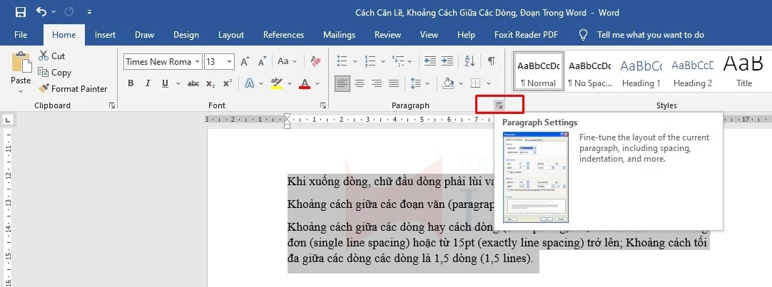 Cách căn lề trong word 2016