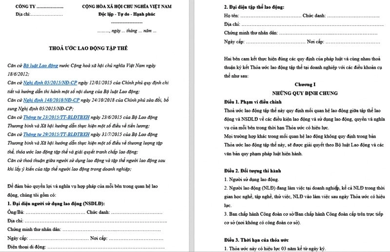 Mẫu thỏa ước lao động tập thể