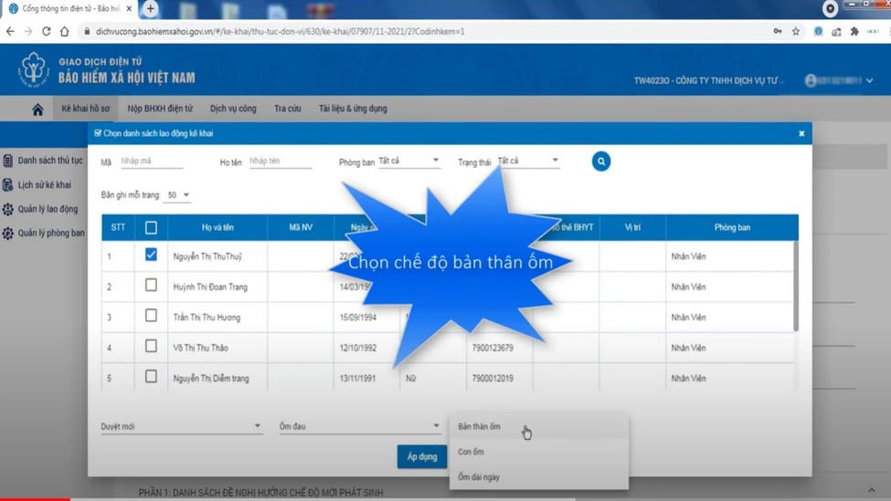 Chọn chế độ bản than ốm hay con ốm, ốm dài ngày