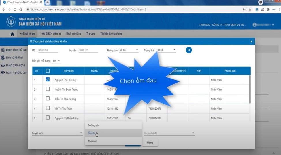 Chọn chế độ ốm đau, dưỡng sức, thai sản
