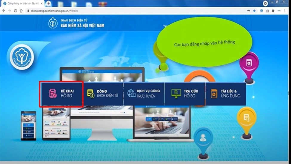 Truy cập vào mục kê khai hồ sơ