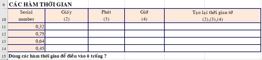 Bài tập Excel - Các hàm thời gian