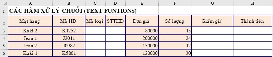 Bài tập Excel các hàm xử lý chuỗi