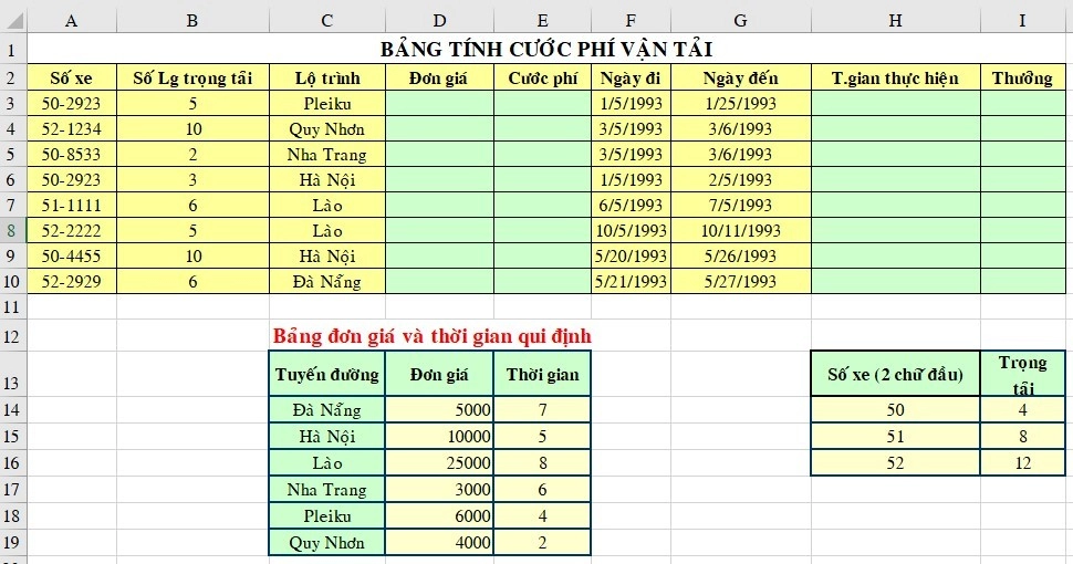 Bài tập Excel nâng cao