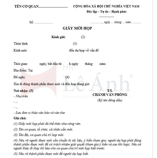 Mẫu giấy mời họp