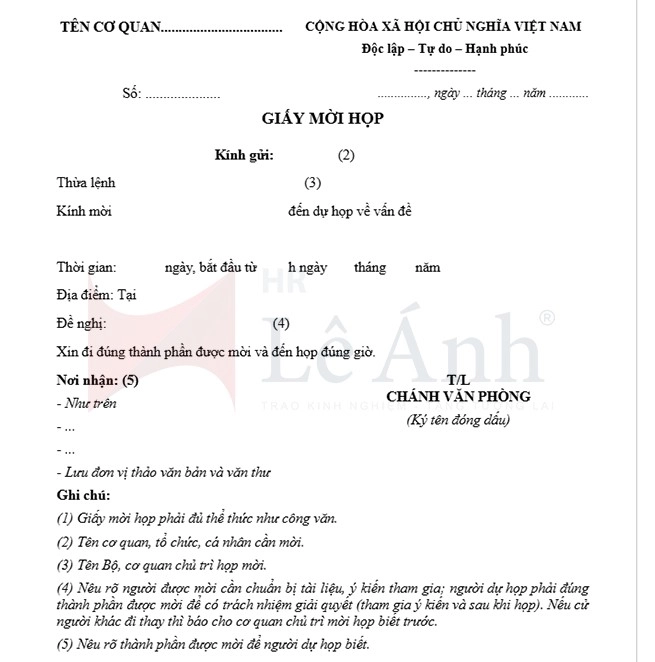 Mẫu giấy mời họp