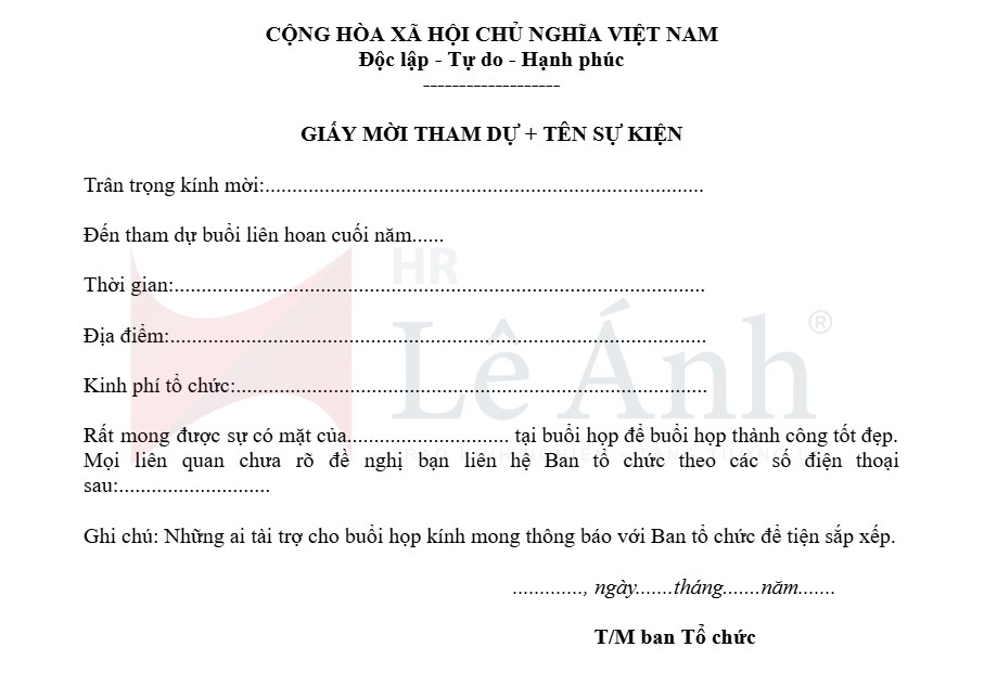 Mẫu giấy mời sự kiện