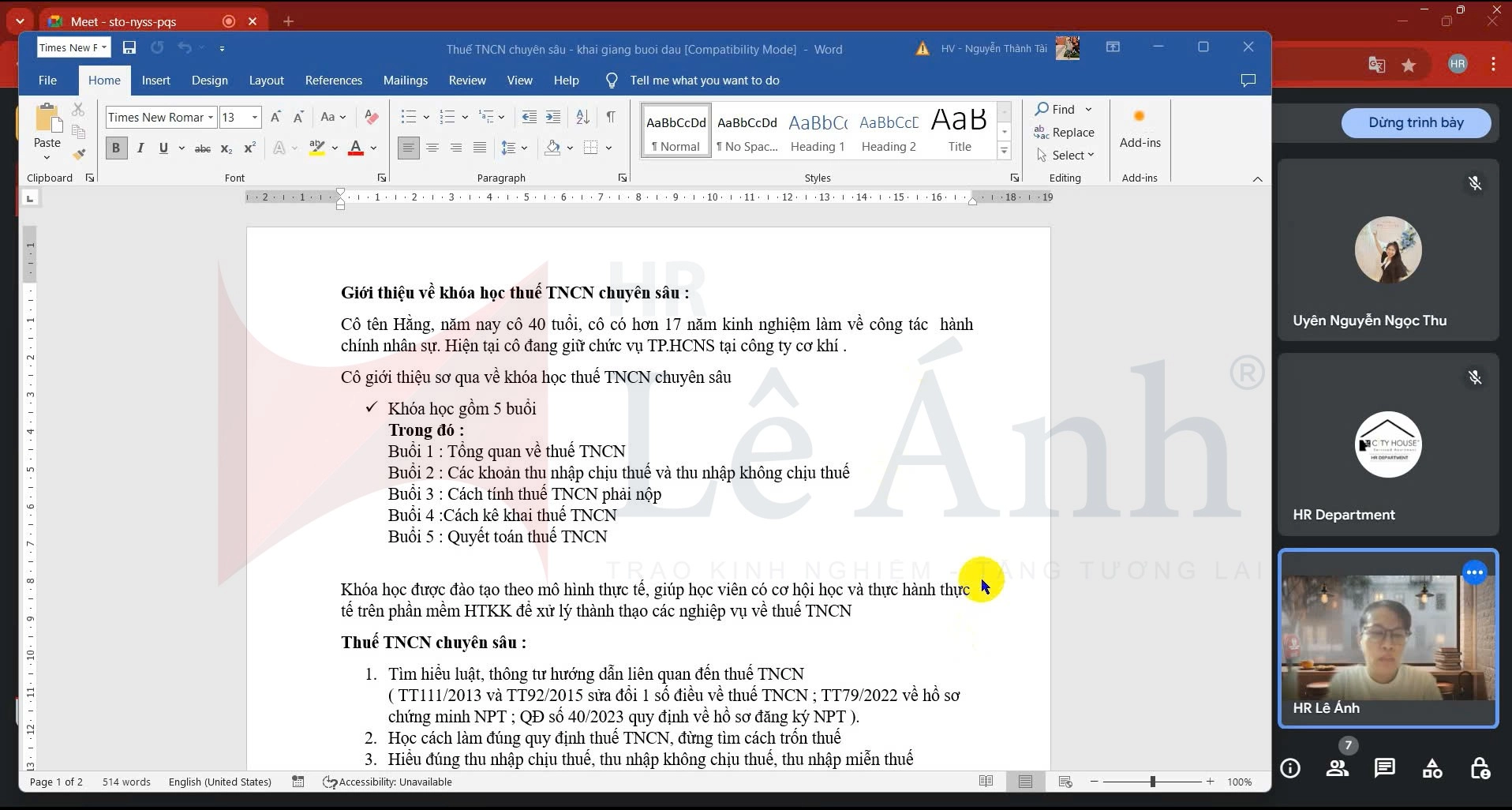 Nội Dung Khóa Học Thuế Thu nhập cá nhân