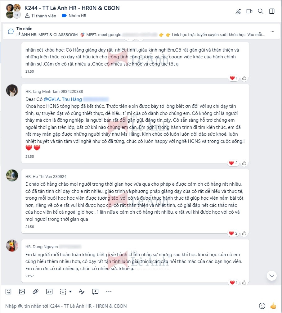 Phản hồi từ học viên sau khóa học hành chính nhân sự tại Bắc Giang 1