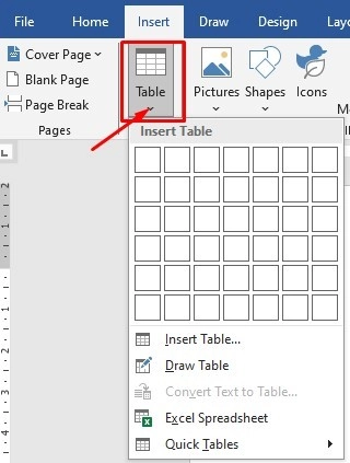 Cách chèn bảng trong word