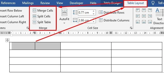 Cách gộp tách ô trong word