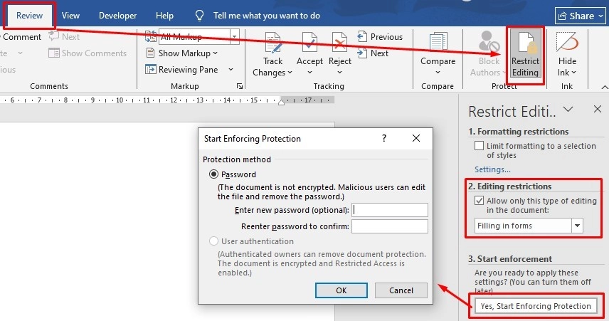 Cách khóa biểu mẫu trong word