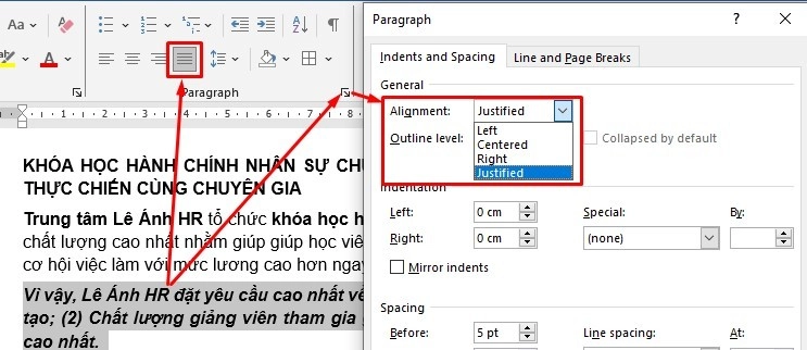 Cách căn lề 2 bên trong word