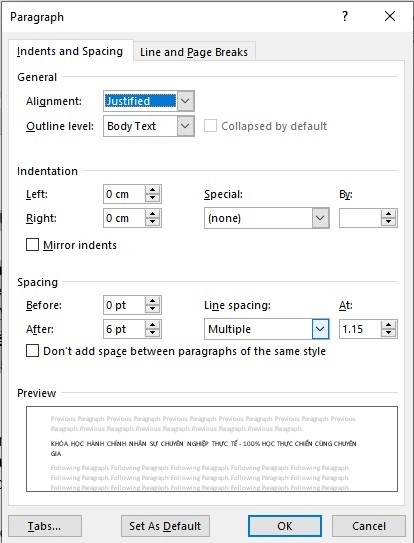 Cách chỉnh khoảng cách dòng và chữ trong word