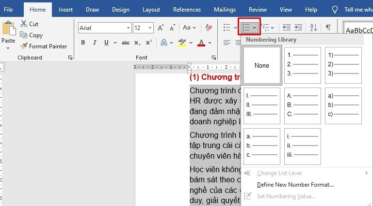 Đánh số thứ tự tự động trong word