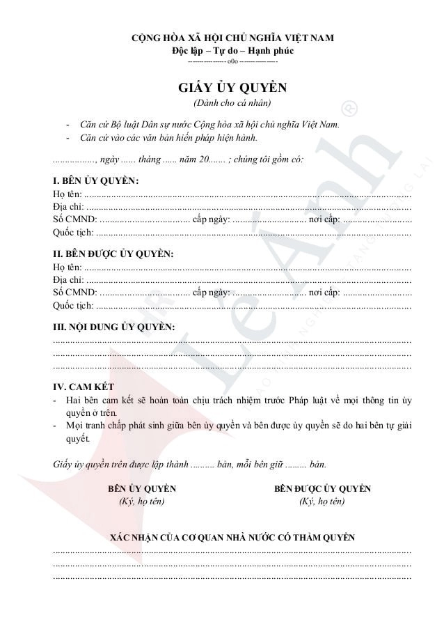 Mẫu Giấy Ủy Quyền Đúng Quy Định