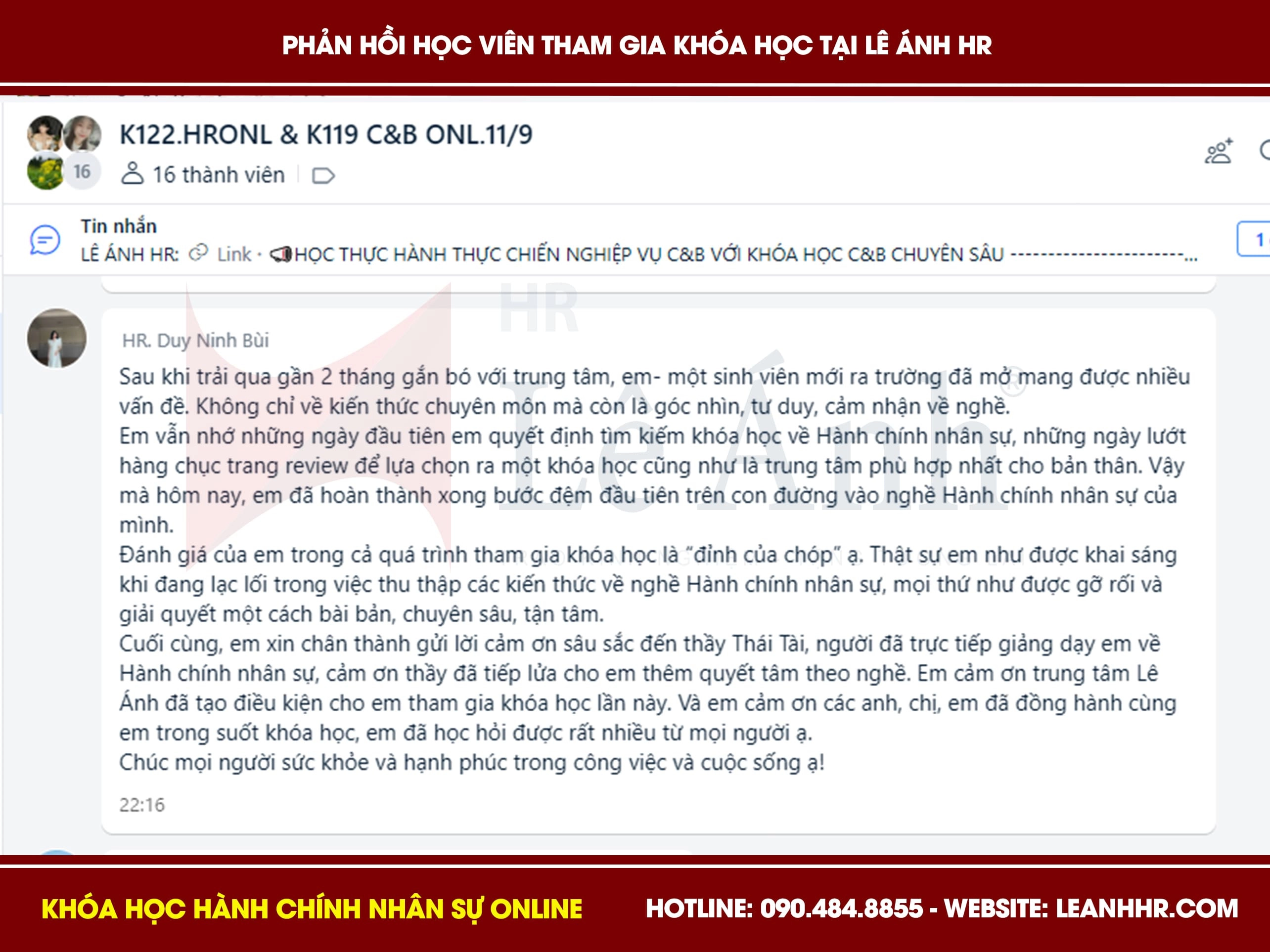 Ảnh phản hội khóa học Hành Chính Nhân Sự Online cùng thầy Thái Tài
