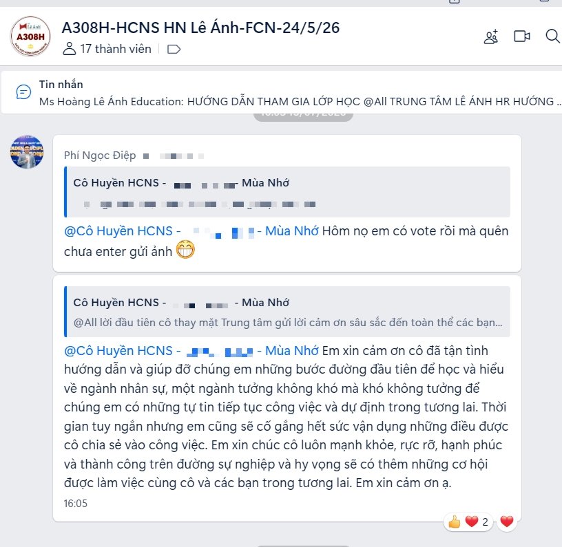 Phản hồi khóa học hành chính nhân sự tại Hà Nội