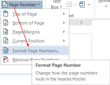 Nhấn mũi tên sổ xuống trong thẻ Page Number, nhấn chọn Format Page Number