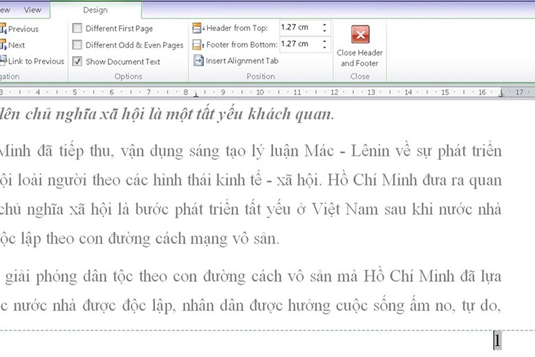 Xóa liên kết giữa 2 phần văn bản tại tab Design