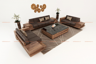 Sofa gỗ óc chó cho phòng khách hiện đại - TC140