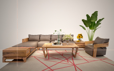 Bàn ghế sofa gỗ góc chữ L - TC133