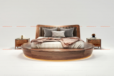 Giường tròn gỗ óc chó - TC1165