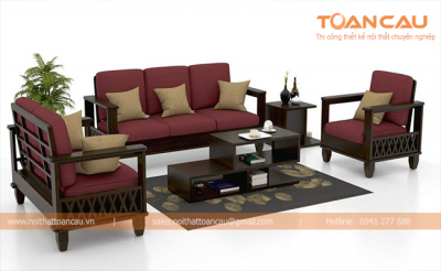Mẫu salon gỗ kèm theo đệm nỉ hoặc da cho phòng khách - TC737