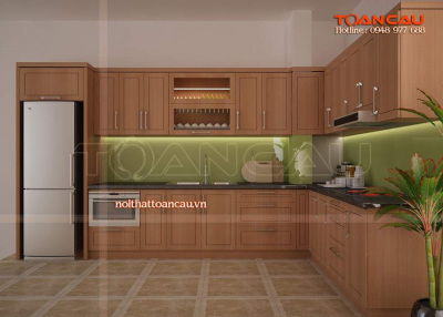 Tủ bếp gỗ tự nhiên chữ L - TC745