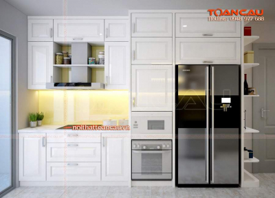 Tủ bếp đẹp gỗ sồi sơn trắng - TC702