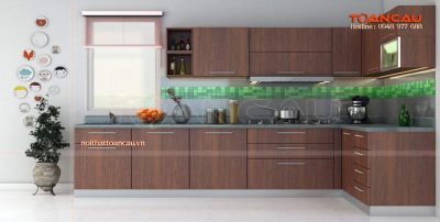 Tủ bếp acrylic vân gỗ - TC711