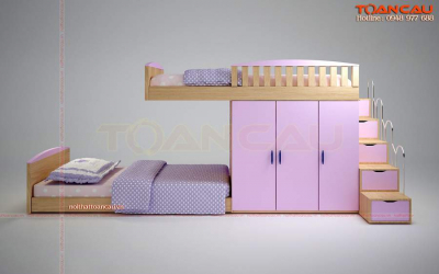 Giường tầng kết hợp tủ quần áo cho bé gái – TC1115B
