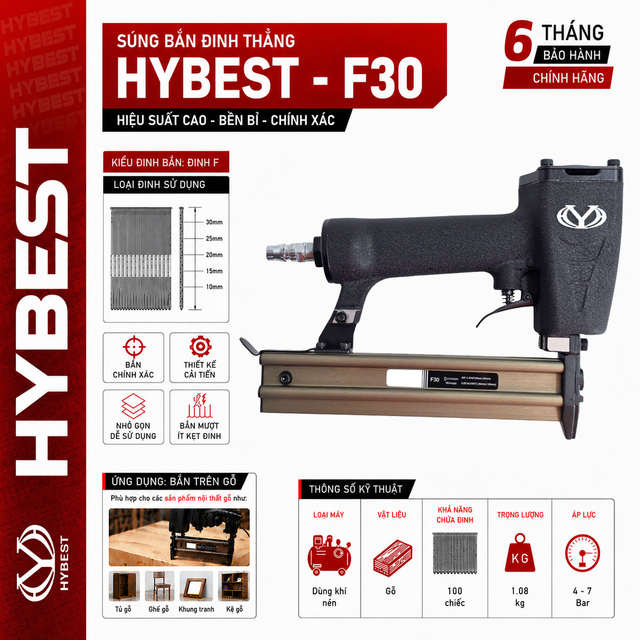 Súng bắn đinh thẳng HYBEST - F30