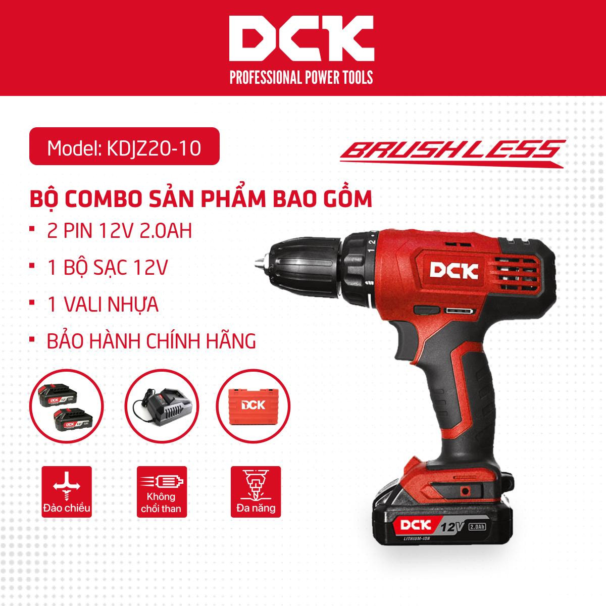 Máy khoan vặn vít DCK - KDJZ20-10 TYPE EM (12V*2.0AH*2)