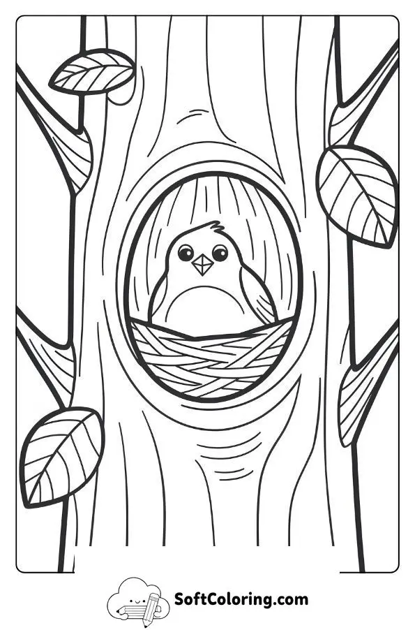 A Colorful Bird Nesting In A Hollow Tree