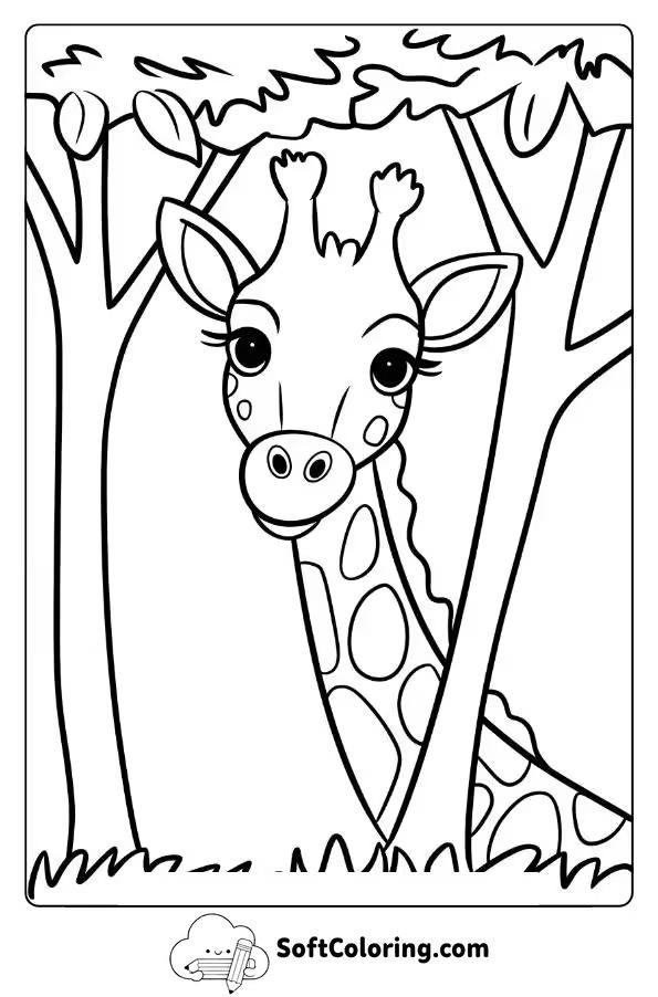 A Curious Giraffe Peeking Through the Trees