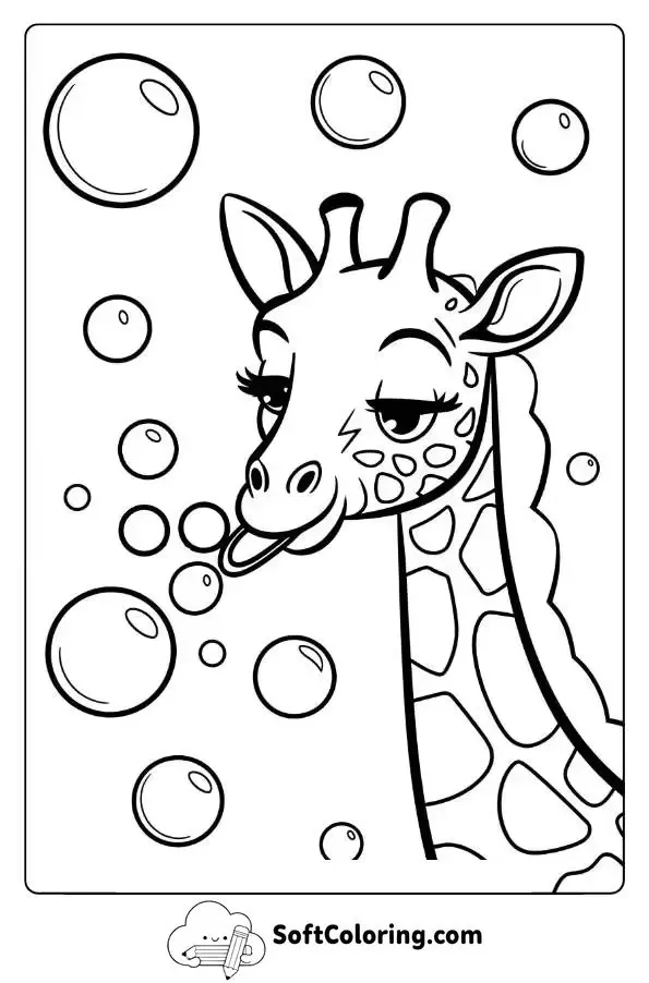 A Cute Giraffe Blowing Bubbles