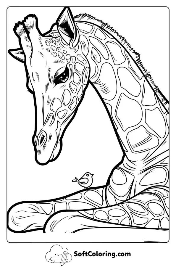 A Giraffe and a Tiny Bird