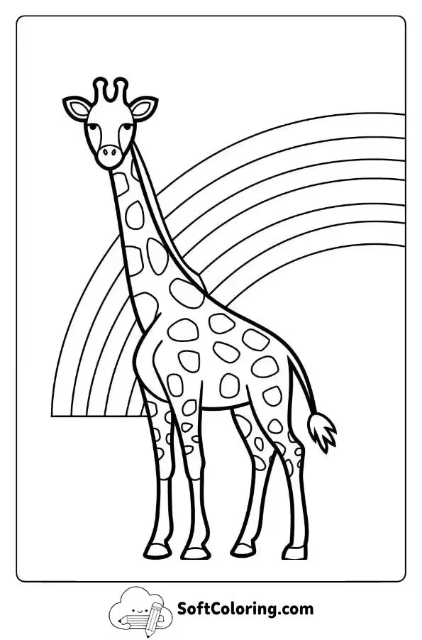 A Giraffe With A Rainbow Behind