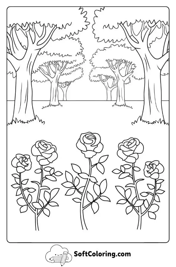 A Rose Garden Surrounded By Old Trees