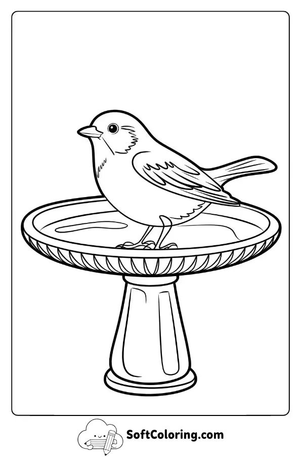 A Single Bird Perched on a Bird Bath