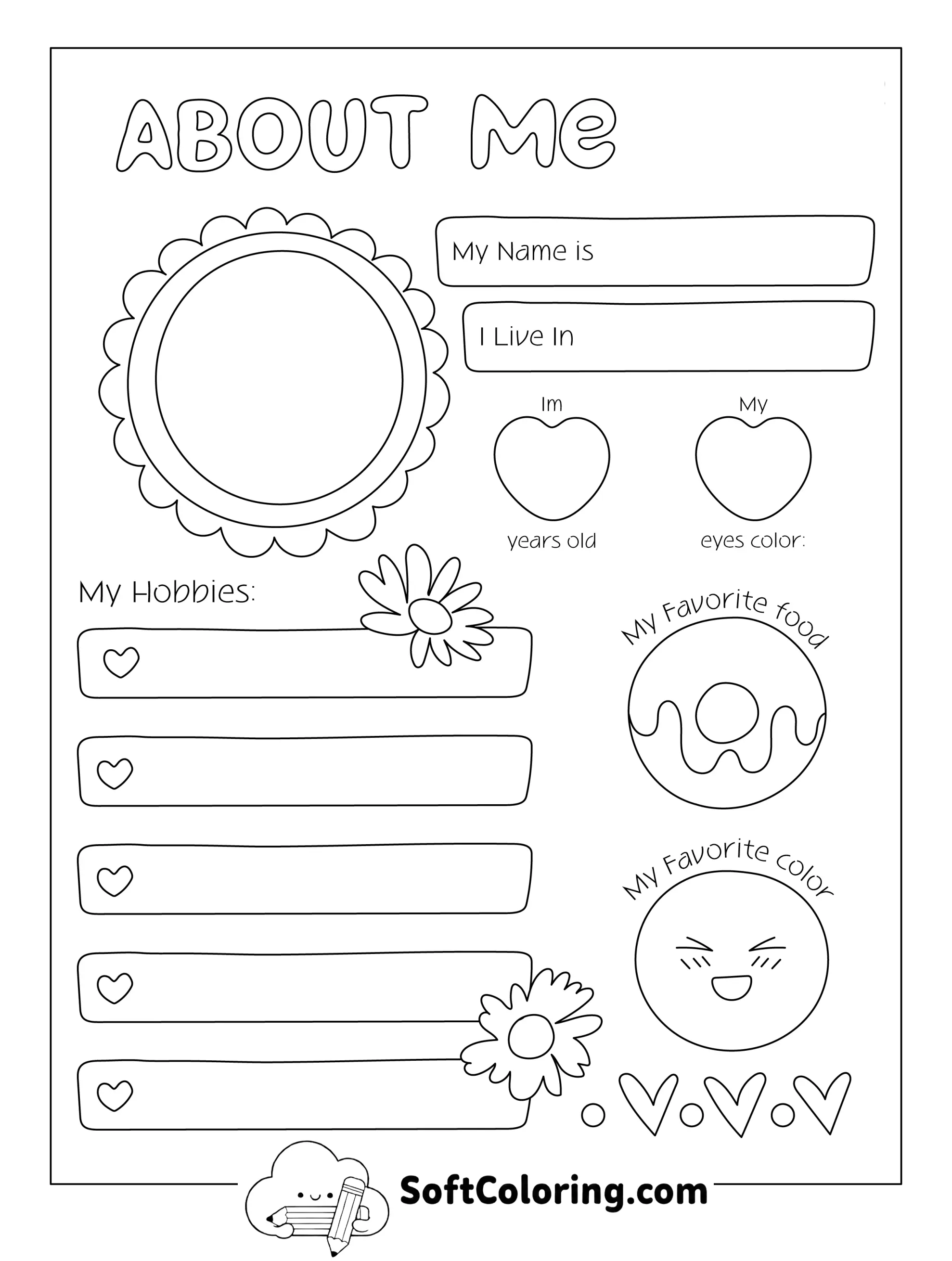 Adorable All About Me Printable Worksheet For Girls