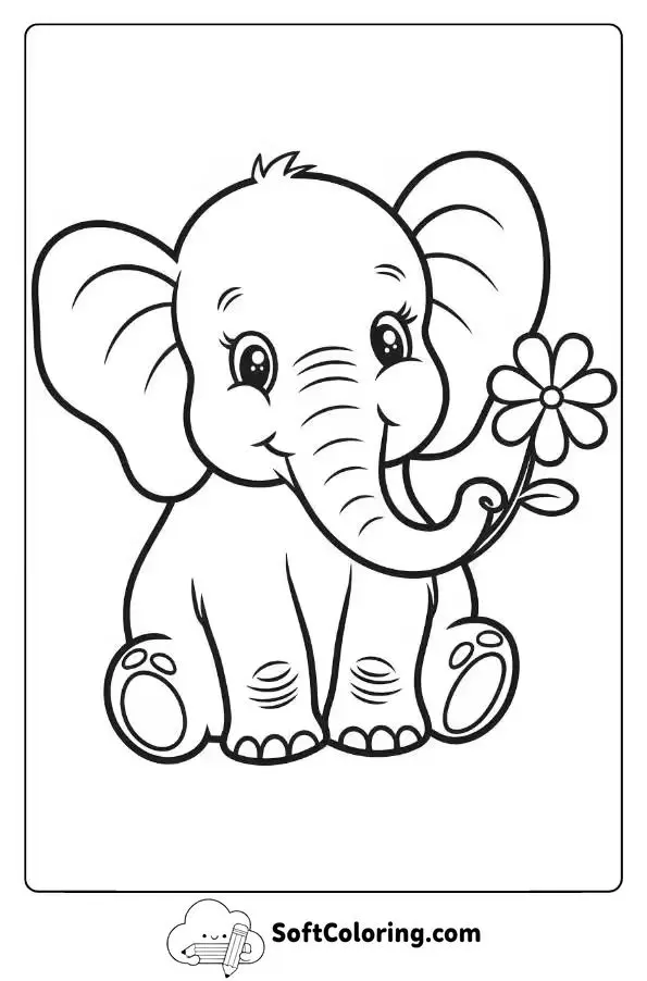 Adorable Elephant Holding A Flower