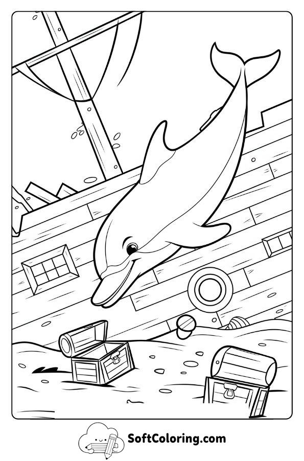 Adventurous Dolphin Exploring a Sunken Ship