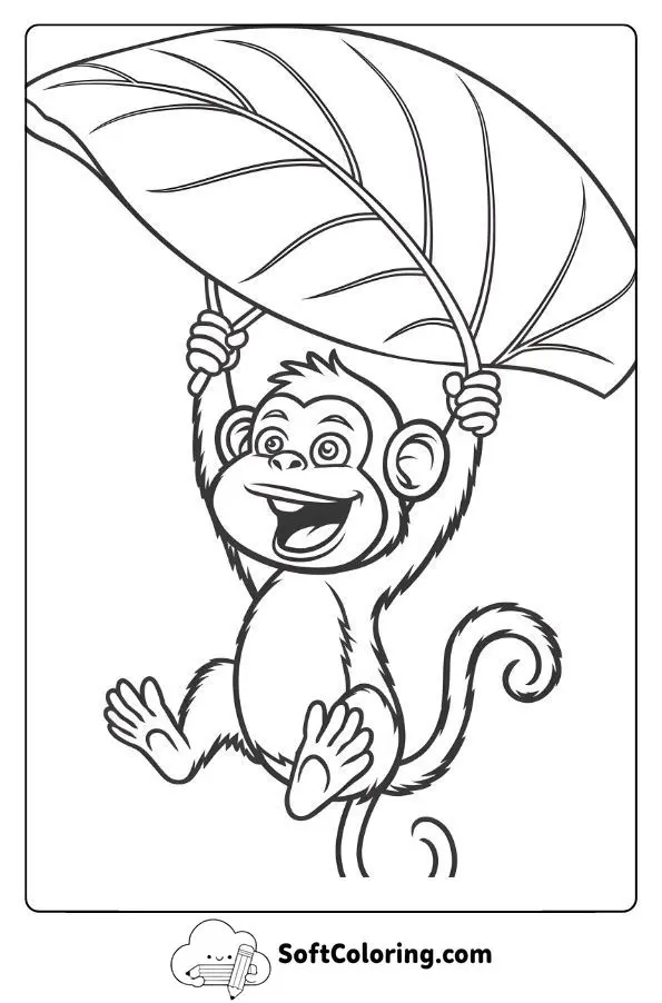 Adventurous Monkey With A Leaf Parachute